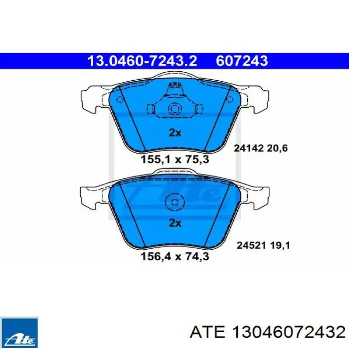 Klocki hamulcowe przednie tarczowe ATE 13046072432 cena, od 30,72 USD