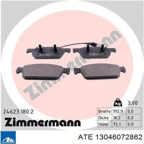 Klocki hamulcowe przednie tarczowe ATE 13046072862 cena, od 44,99 USD