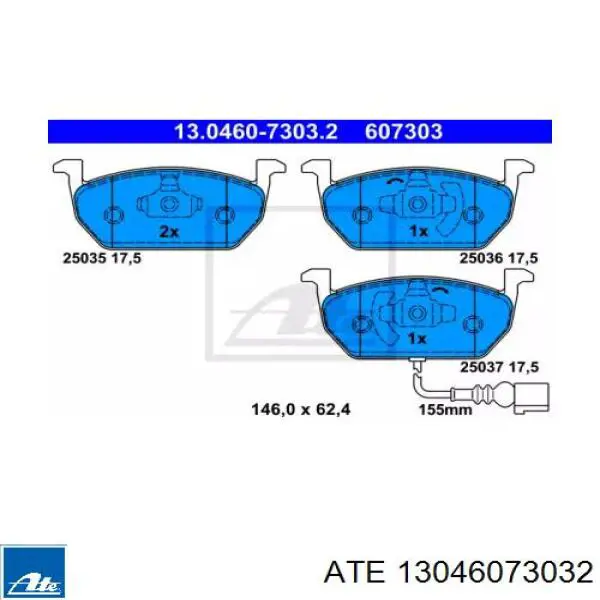 13046073032 ATE klocki hamulcowe przednie tarczowe