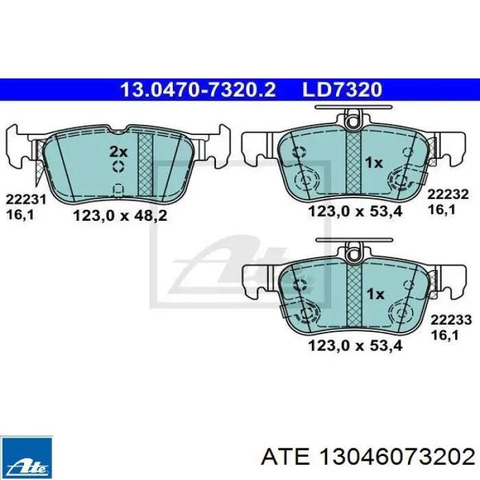 Okładziny (klocki) do hamulców tarczowych tylne ATE 13046073202 cena, od 26,64 USD