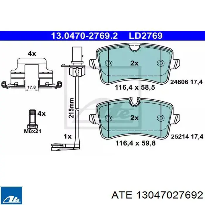 13047027692 ATE okładziny (klocki do hamulców tarczowych tylne)
