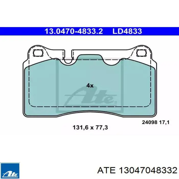 Klocki hamulcowe przednie tarczowe ATE 13047048332 cena, od 185,27 USD