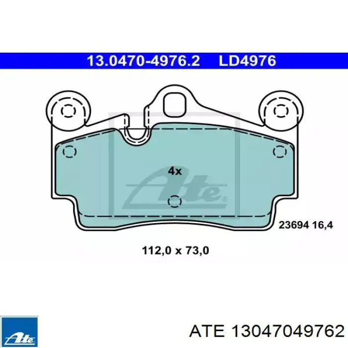Okładziny (klocki) do hamulców tarczowych tylne ATE 13047049762 cena, od 37,34 USD