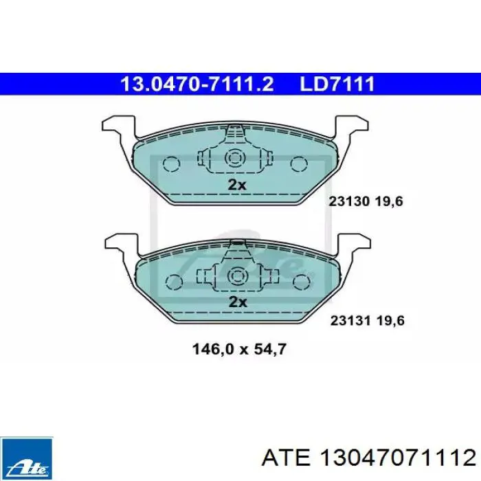 13047071112 ATE Klocki hamulcowe przednie tarczowe
