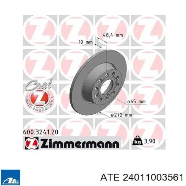 Do koszyka 24011003561 ATE Tarcza hamulcowa tylna