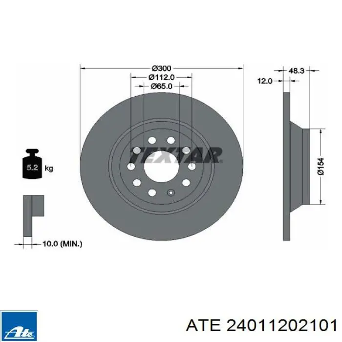 Do koszyka 24011202101 ATE Tarcza hamulcowa tylna