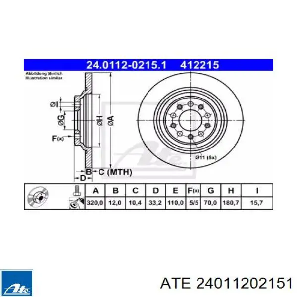24011202151 ATE Tarcza hamulcowa tylna