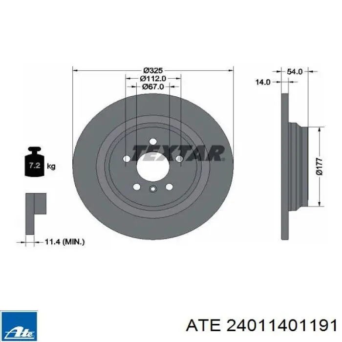 Tarcza hamulcowa tylna ATE 24011401191 cena, od 77,93 USD