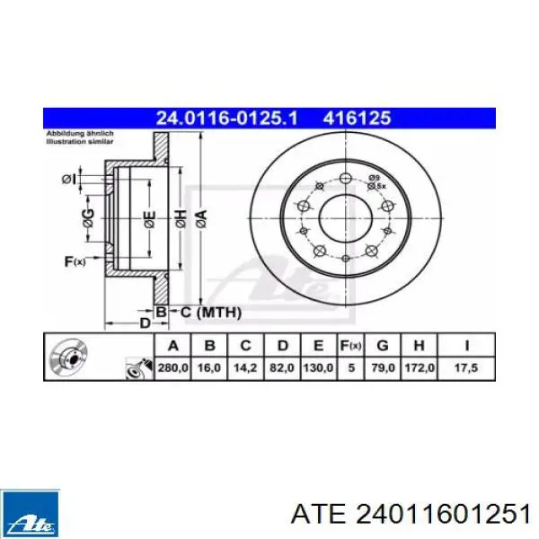 Tarcza hamulcowa tylna ATE 24011601251 cena, od 69,05 USD