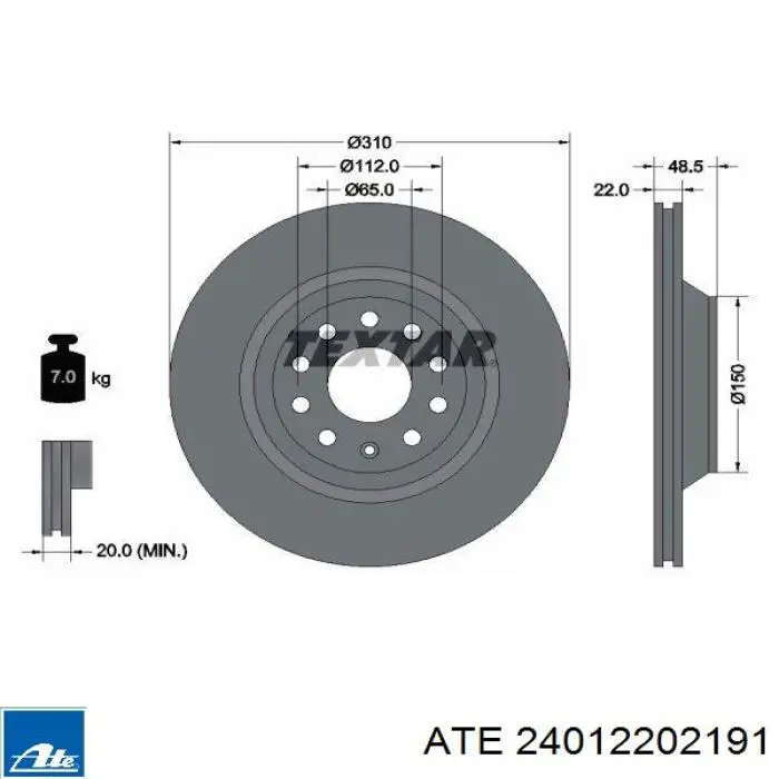 Do koszyka 24012202191 ATE Tarcza hamulcowa tylna