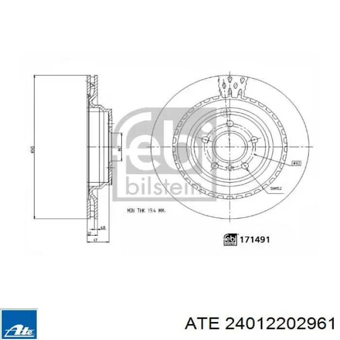 Tarcza hamulcowa tylna ATE 24012202961 cena, od 73,23 USD