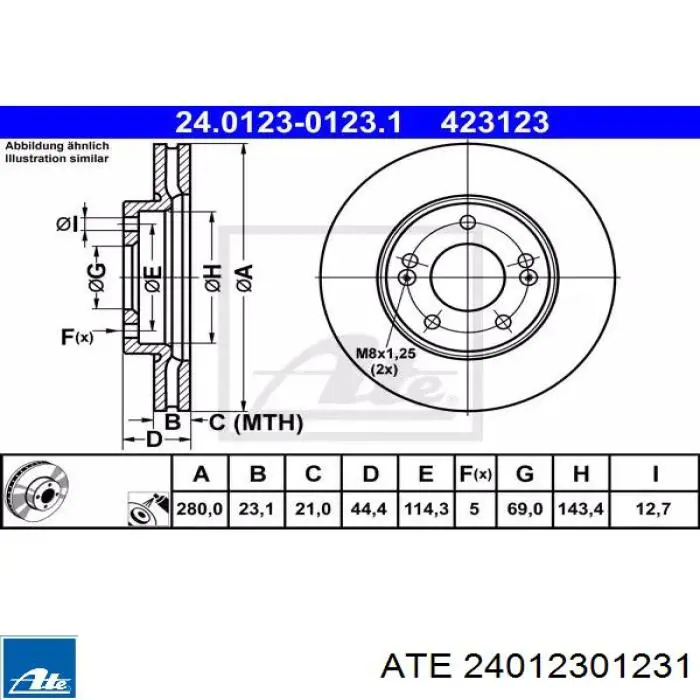 24012301231 ATE tarcza hamulcowa przednia