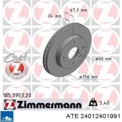Do koszyka 24012401991 ATE Tarcza hamulcowa przednia