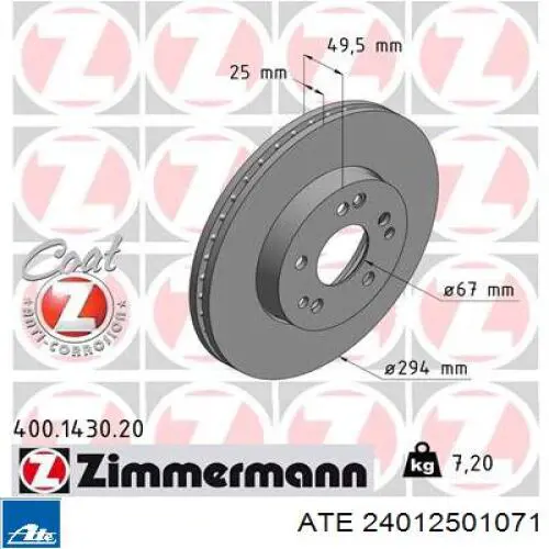 Tarcza hamulcowa przednia ATE 24012501071 cena, od 65,43 USD