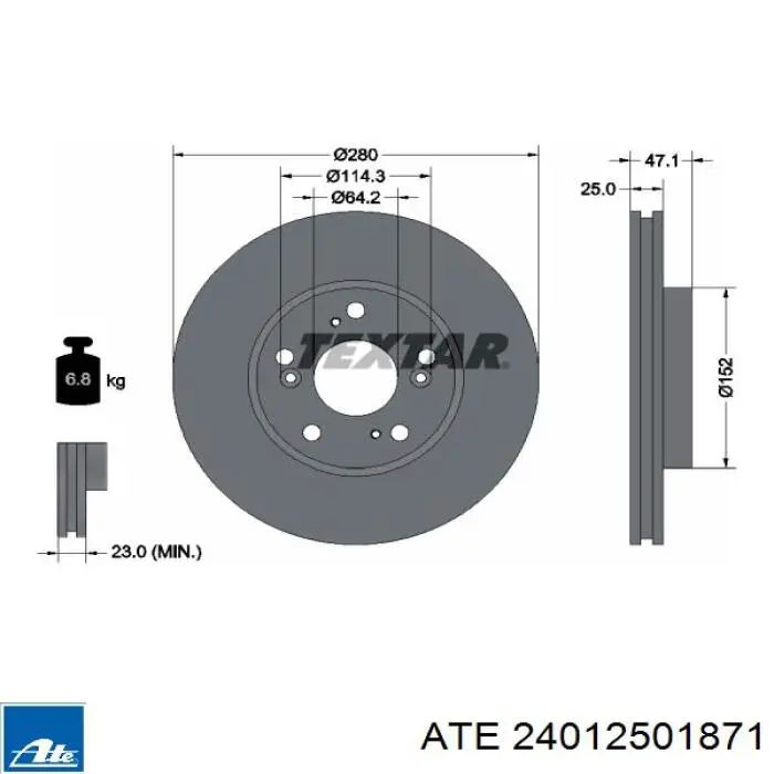 Tarcza hamulcowa przednia ATE 24012501871 cena, od 51,12 USD