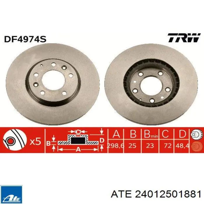 Do koszyka 24012501881 ATE Tarcza hamulcowa przednia