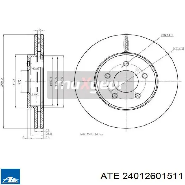 Tarcza hamulcowa przednia ATE 24012601511 cena, od 85,37 USD