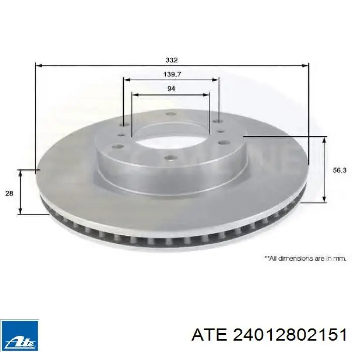 Tarcza hamulcowa przednia ATE 24012802151 cena, od 66,49 USD