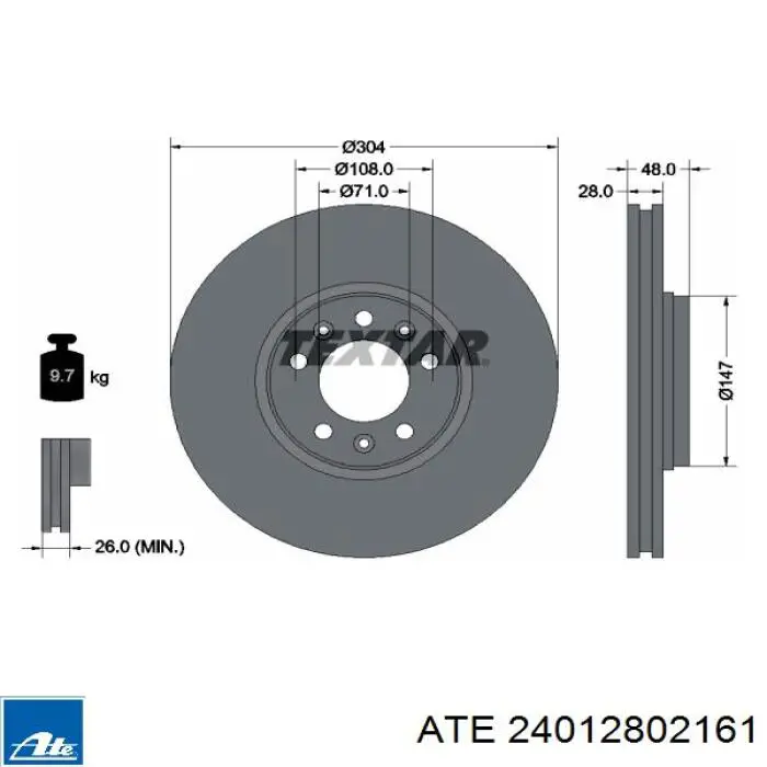 Tarcza hamulcowa przednia ATE 24012802161 cena, od 61,83 USD