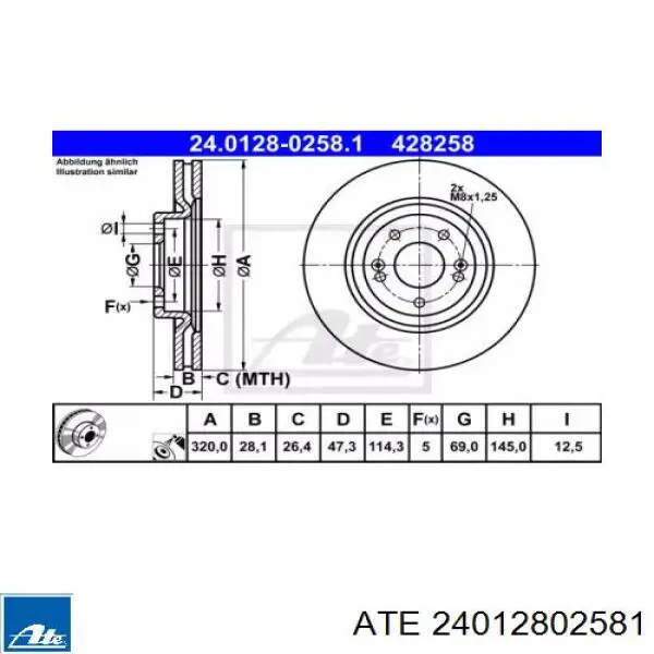 24012802581 ATE Tarcza hamulcowa przednia