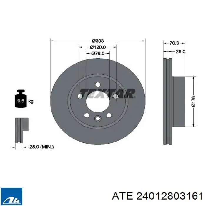 Tarcza hamulcowa przednia ATE 24012803161 cena, od 89,56 USD
