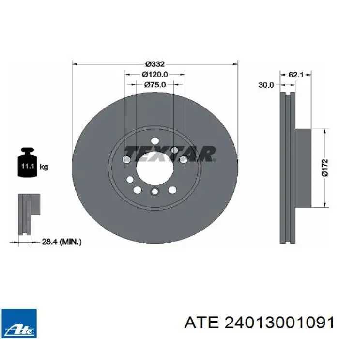 Tarcza hamulcowa przednia ATE 24013001091 cena, od 93,18 USD