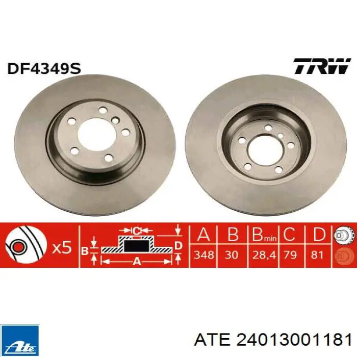Tarcza hamulcowa przednia ATE 24013001181 cena, od 100,22 USD