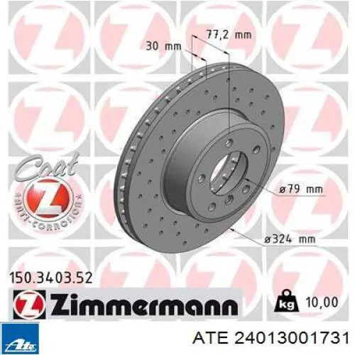 Do koszyka 24013001731 ATE Tarcza hamulcowa przednia