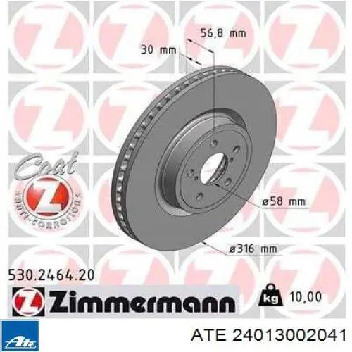 Tarcza hamulcowa przednia ATE 24013002041 cena, od 80,67 USD