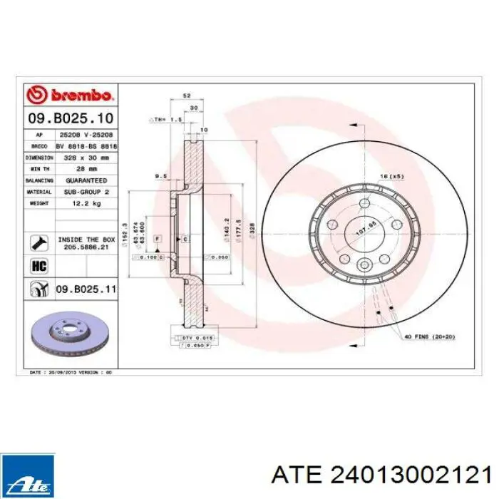 Tarcza hamulcowa przednia 24013002121 ATE