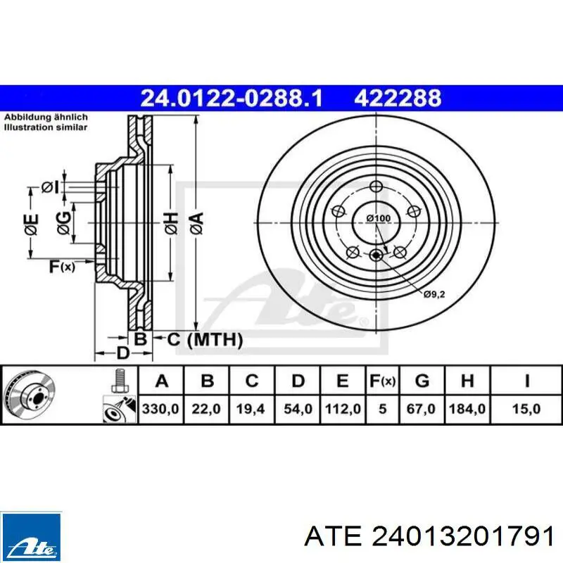 Do koszyka 24013201791 ATE Tarcza hamulcowa przednia