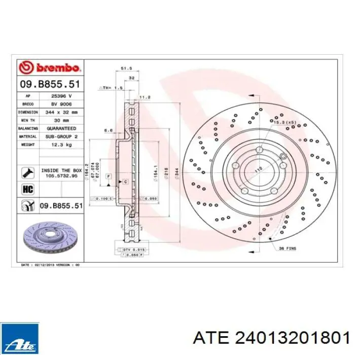 Tarcza hamulcowa przednia ATE 24013201801 cena, od 162,02 USD