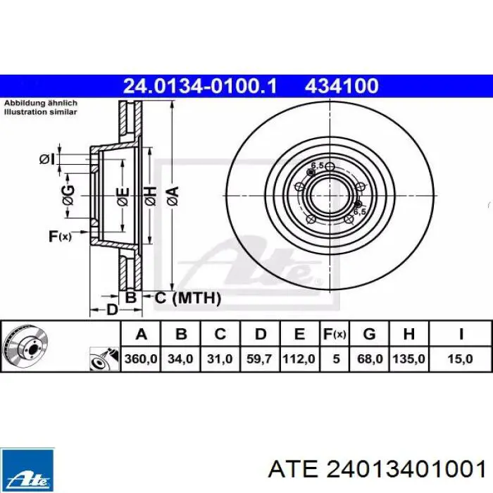 24013401001 ATE Tarcza hamulcowa przednia