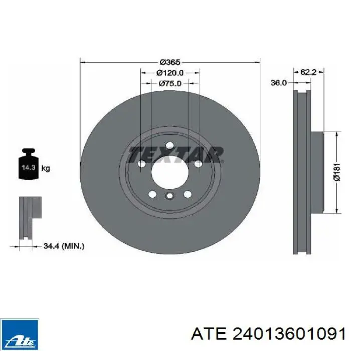 24013601091 ATE Tarcza hamulcowa przednia