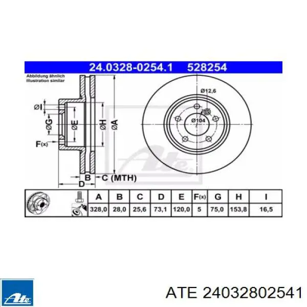 24.0328-0254.1 ATE tarcza hamulcowa przednia