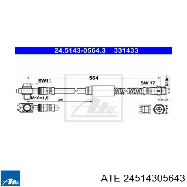 Przewód hamulcowy przedni ATE 24514305643 cena, od 12,02 USD