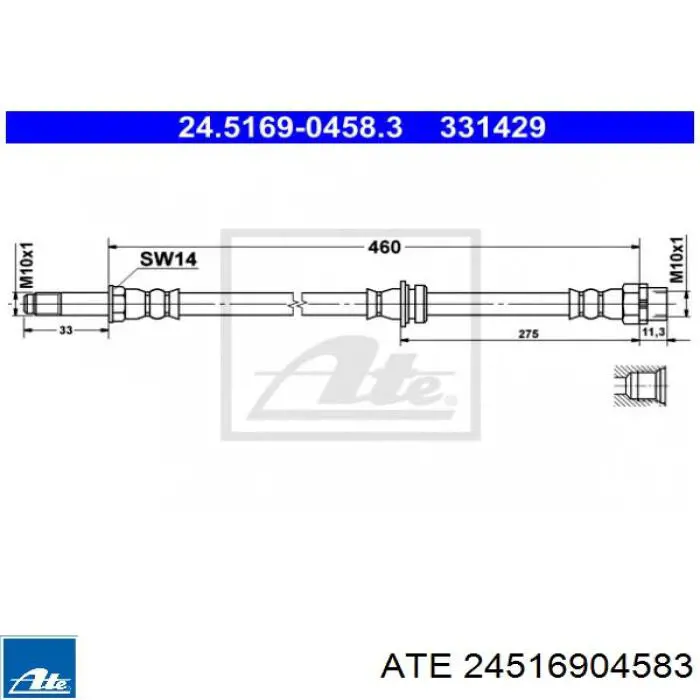 24.5169-0458.3 ATE przewód hamulcowy tylny