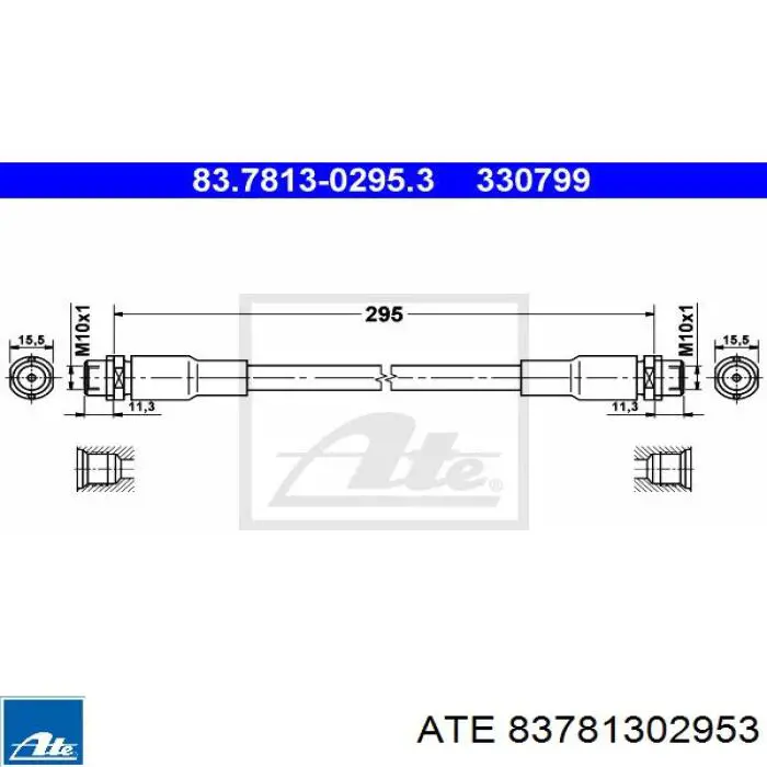 Do koszyka 83781302953 ATE Przewód hamulcowy przedni