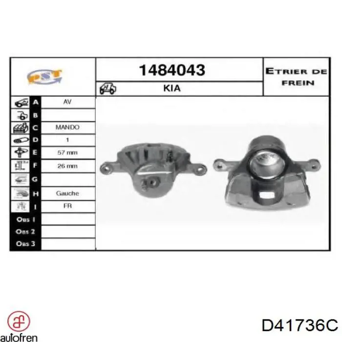 Do koszyka D41736C Autofren Zestaw naprawczy zacisku hamulcowego przedniego