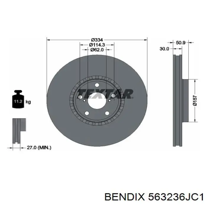 563236JC1 Jurid/Bendix tarcza hamulcowa przednia