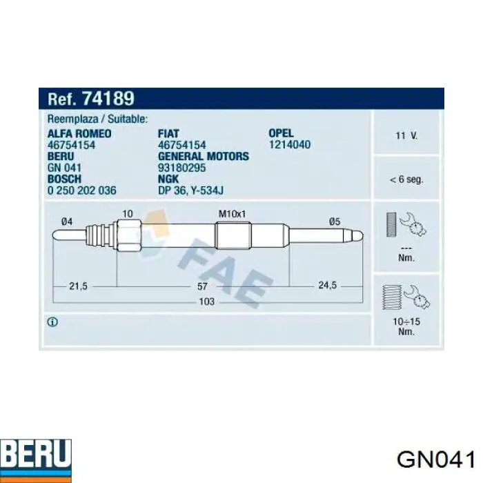 Świeca żarowa Beru GN041 cena, od 8,17 USD