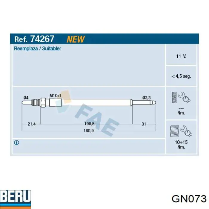 Świeca żarowa Beru GN073 cena, od 13,01 USD