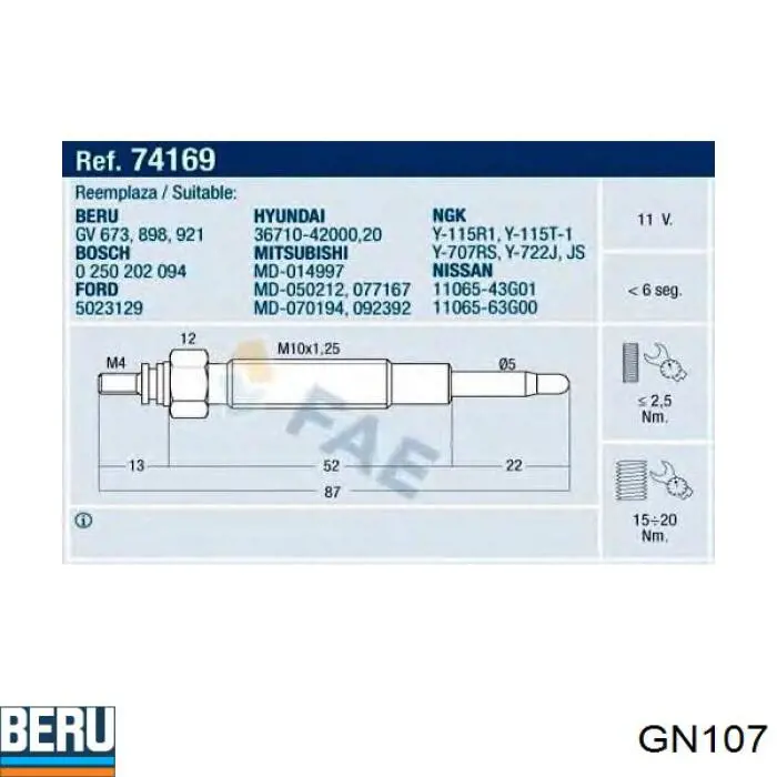 Świeca żarowa GN107 Beru