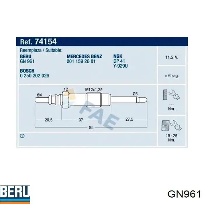 Świeca żarowa Beru GN961 cena, od 9,42 USD