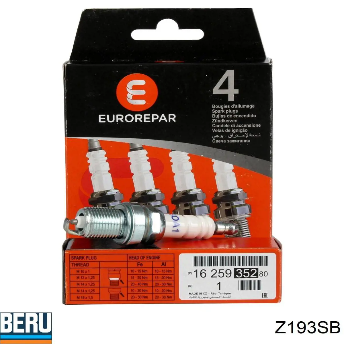 Świeca zapłonowa Beru Z193SB cena, od 5,98 USD