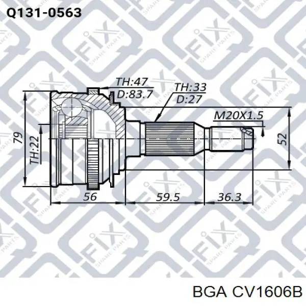 Do koszyka CV1606B BGA Przegub homokinetyczny przedni wewnętrzny