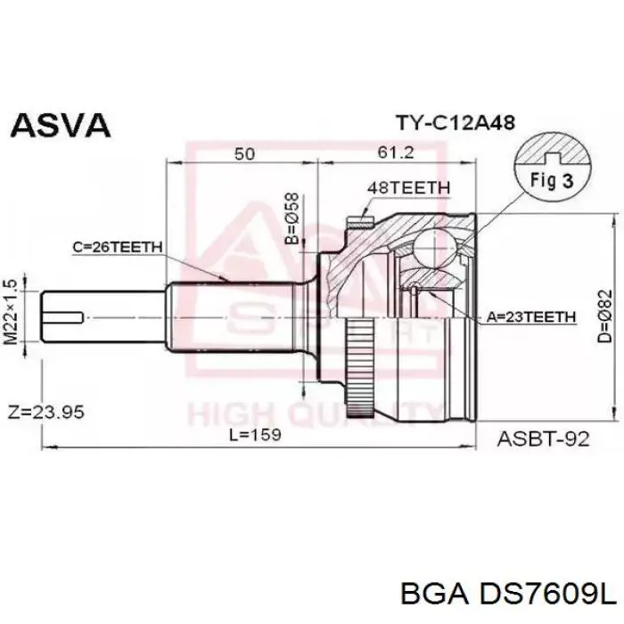 Półoś napędowa przednia lewa BGA DS7609L cena, od 110,44 USD