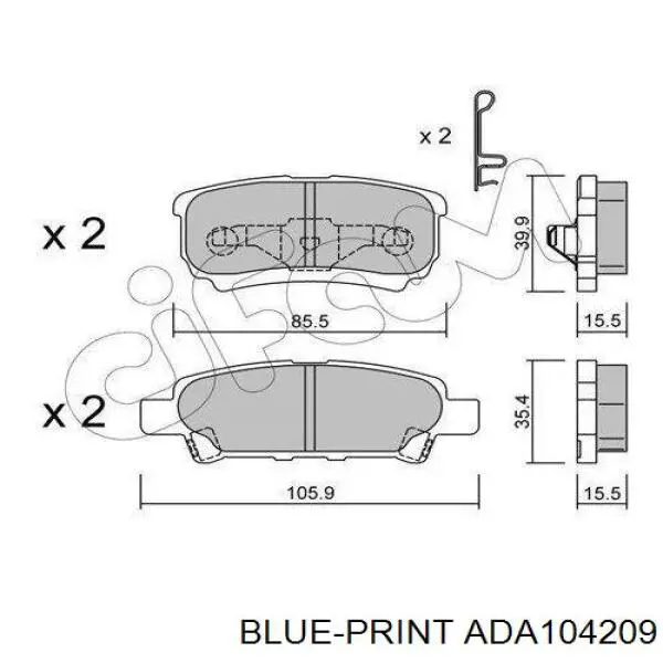 Do koszyka ADA104209 Blue Print Okładziny (klocki) do hamulców tarczowych tylne