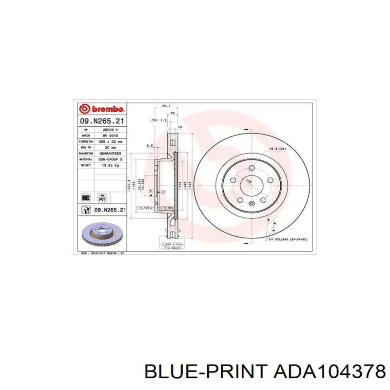 Do koszyka 102509900B Tesla Motors Tarcza hamulcowa przednia