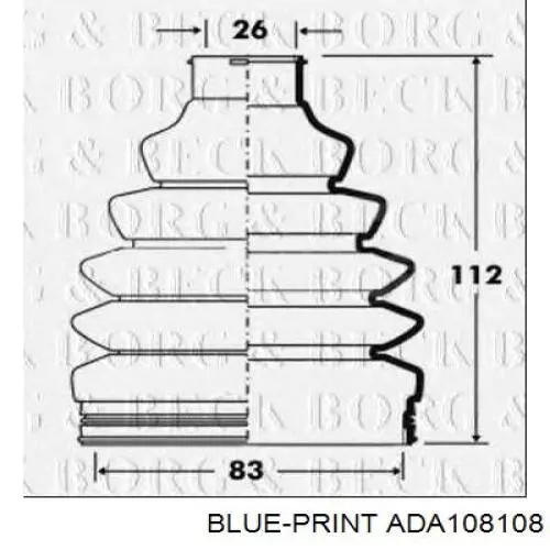 Do koszyka ADA108108 Blue Print Osłona przegubu homokinetycznego półosi przedniej zewnętrzna